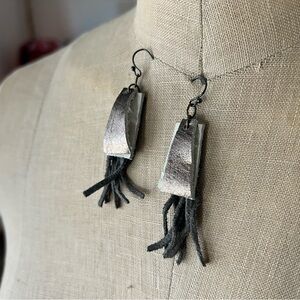 Handmade Silver & Black Leathet Earrings